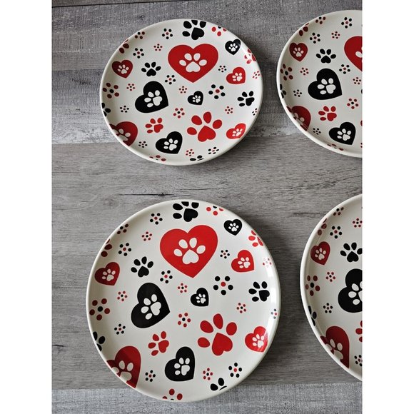 New Temp-tations Seasonal Salad Plates 8" Pawfetti Set of 4 Handpainted - Picture 3 of 15